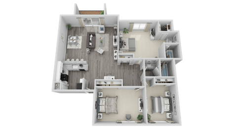 Floor plan for 3 beds, 2 baths, 1282 sqft